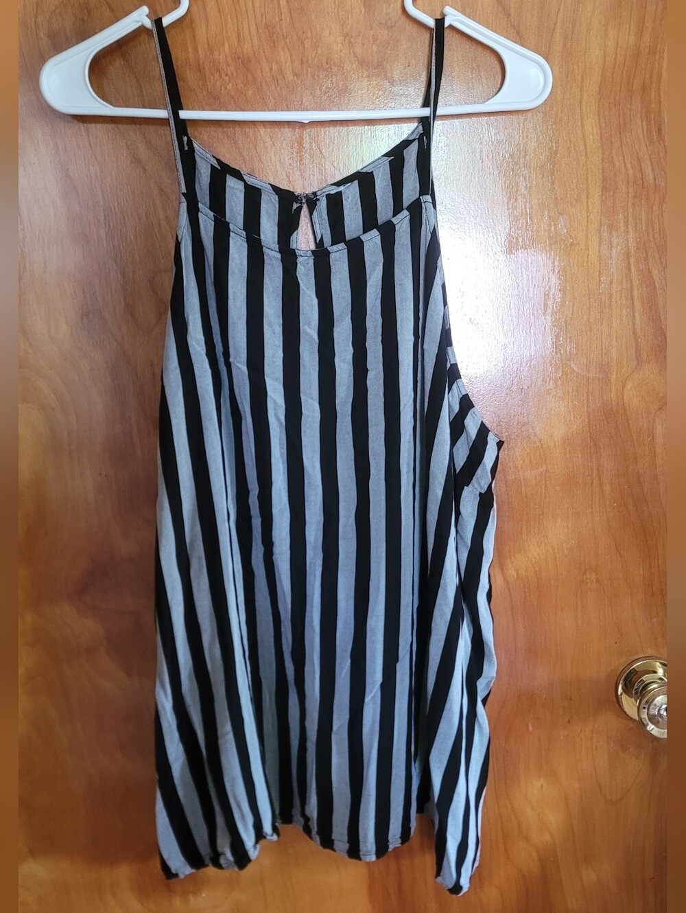 Source Unknown Black and White Striped Spaghetti Strap Tank Top